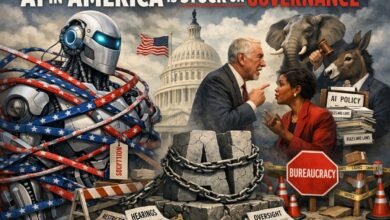 Artificial intelligence system with complex network representing fragmented governance and regulation